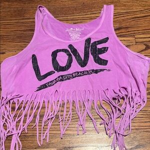 Pink Fringe Crop Top with Love Print
